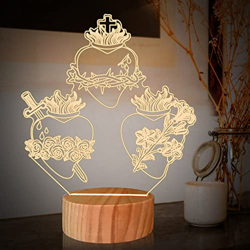 Jesus Cross Religious Night Light,Jesus Wood 3D Illusion Lamp Warm Colors